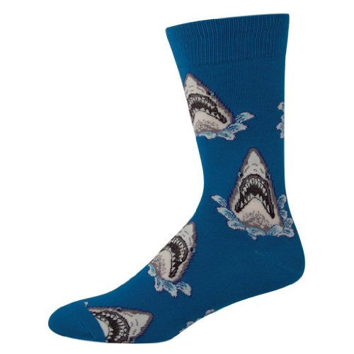 Men's Shark Attack Crew Socks - Large, Blue