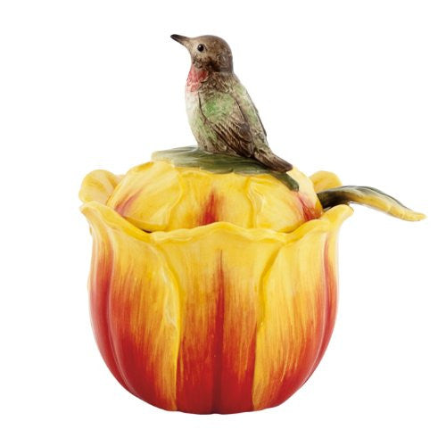 FITZ AND FLOYD FLOWER MARKET CONDIMENT JAR WITH SPOON