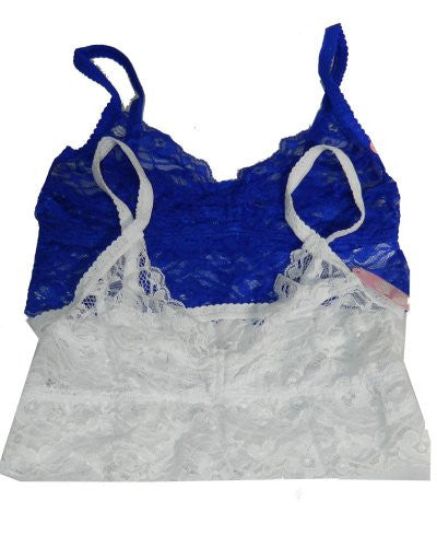 Anemone Women's Lace Elastic Sheer Bralettes (2 Pack),Small/Medium,Royal/White