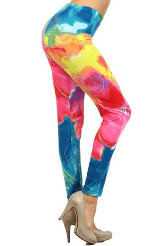 Yelete Electric Watercolor Floral Printed Leggings - Multi
