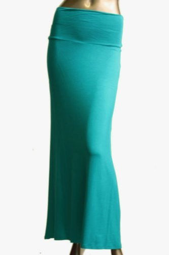 Azules Women's Rayon Span Maxi Skirt (Jade / Small)