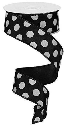 1.5"X10yd Large Polka Dot - Black/White