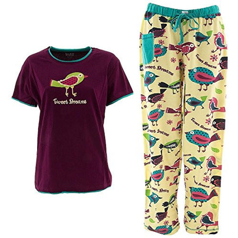 Lazy One Tweet Dreams - 180, Women's PJ Tee, M and Lazy One Tweet Dreams - 180, Women's PJ Pant, M