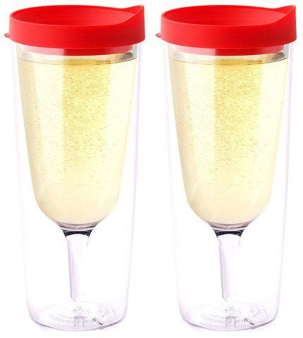 Vino2Go Wine Tumbler 14 oz, Red Lid, Pack of 2