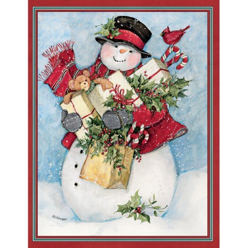 Assorted Two-Set Boxed Christmas Cards, Candy Cane Snowman & Santa, 18 Cards w/ 19 Envelopes