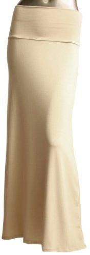 Azules Women's Rayon Span Maxi Skirt (Light Khaki / Small)