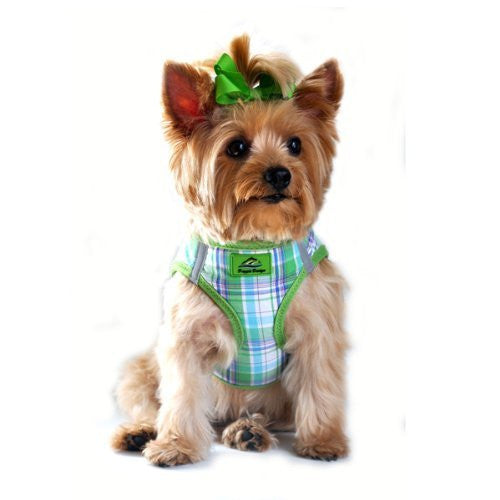 American River Ultra Choke Free Dog Harness, Green & Turquoise Plaid, Large