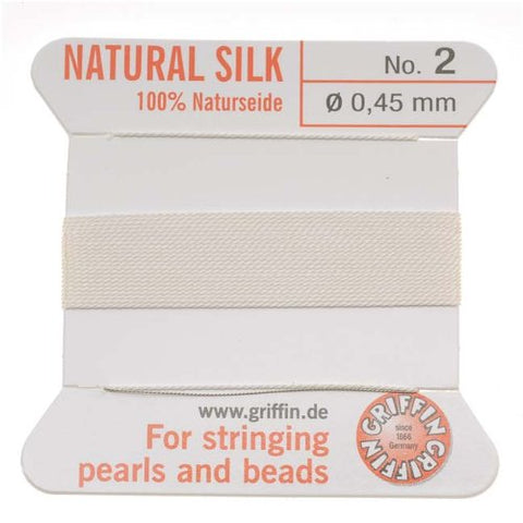 Silk Thread, Size 02 (.45 mm, .018 in) White, with needle, 2 m (6.5 ft)