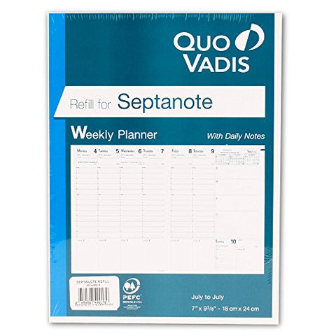 Quo Vadis Planners, Septanote, Plain Edge Refill, Academic Year, Weekly Large, 2017/2018