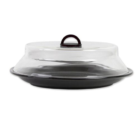 Glass Microwave Plate Cover - Black, 10" x 2-3/8"