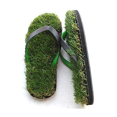 Grass Flip Flops Synthetic Grass Sandals - Black And Green - Medium - 11.5 in x 4.5 in x 1 in