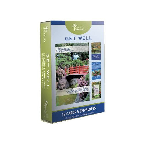 12PK BOXED GET WELL CARDS WITH SCRIPTURE - Landscapes - 1 box. 4 designs in box. Bulk packed.