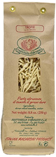 Rustichella d'Abruzzo Pasta, Durum Wheat in Brown Paper Bag, Trofie, 250 gr/8.8 oz