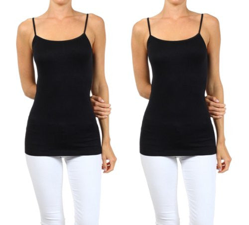 Yelete SeamlessTops with Spaghetti Strap - Black, Pack of 2