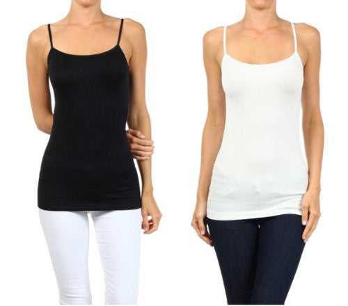 Yelete SeamlessTops with Spaghetti Strap - Black/White, Pack of 2