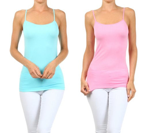 Yelete SeamlessTops with Spaghetti Strap - Light Pink/Candy Blue, Pack of 2