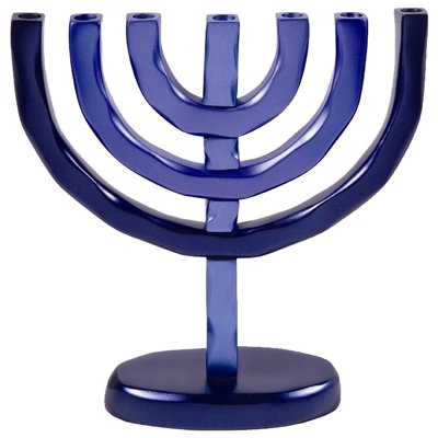 Hanukkiah - Anodize - Menorah - Blue, 11x10 inch