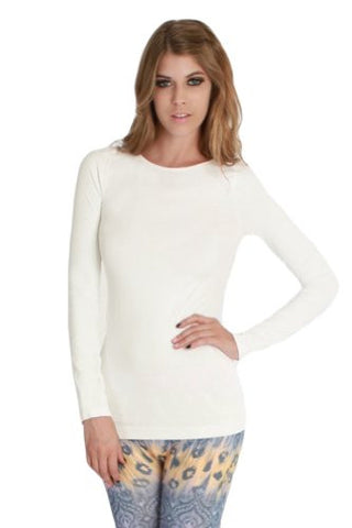 Seamless Long Sleeve Crew Neck Top - 14 Ivory, One Size