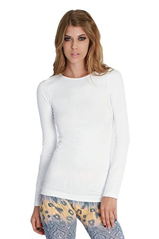 Seamless Long Sleeve Crew Neck Top - 7 White, One Size