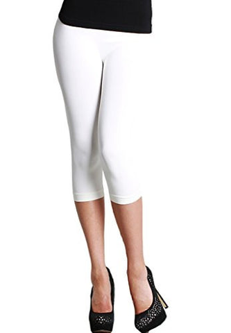 Plain Jersey Thicker Fabric Capri Leggings - 7 White, One Size