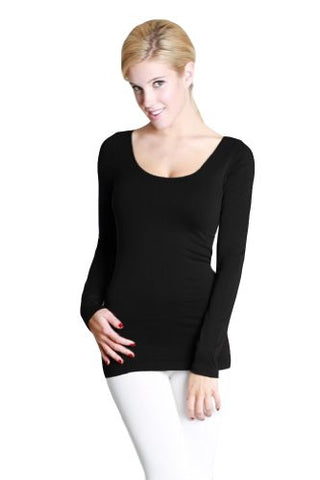 Seamless Long Sleeve Scoop Neck Top - 6 Black, One Size