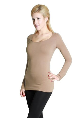 Seamless Long Sleeve Scoop Neck Top - 13 Stone, One Size