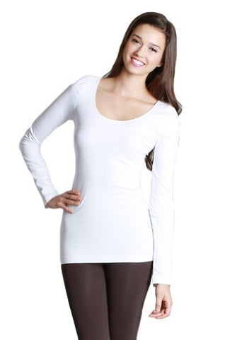 Seamless Long Sleeve Scoop Neck Top - 7 White, One Size