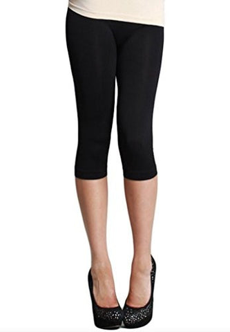 Plain Jersey Thicker Fabric Capri Leggings - 6 Black, One Size