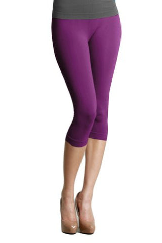 Plain Jersey Thicker Fabric Capri Leggings - 73 Purple, One Size