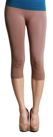 Plain Jersey Thicker Fabric Capri Leggings - 23 Taupe, One Size