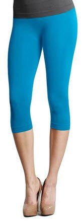 Plain Jersey Thicker Fabric Capri Leggings - 9 Turquoise, One Size