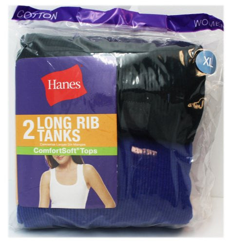 Hanes Women's Long Rib Tank Black 2-Pack XL