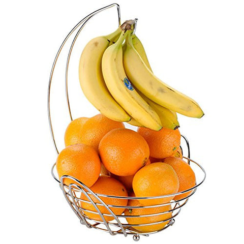 Round Wire Basket with Banana Hook, Chrome Plated, 13.75 x 13 x 16.5"