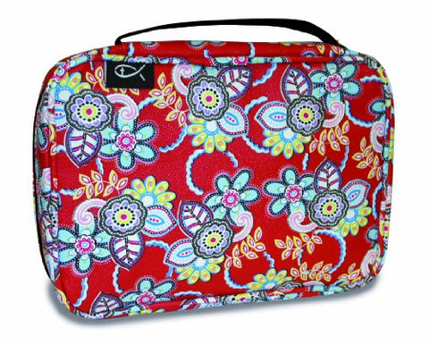 Bible Cover: Basic PU Cover, Red Floral, XL