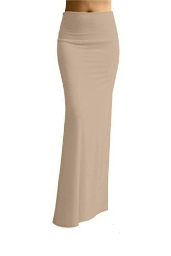 Azules Women's Rayon Span Maxi Skirt (Light Khaki / Large)