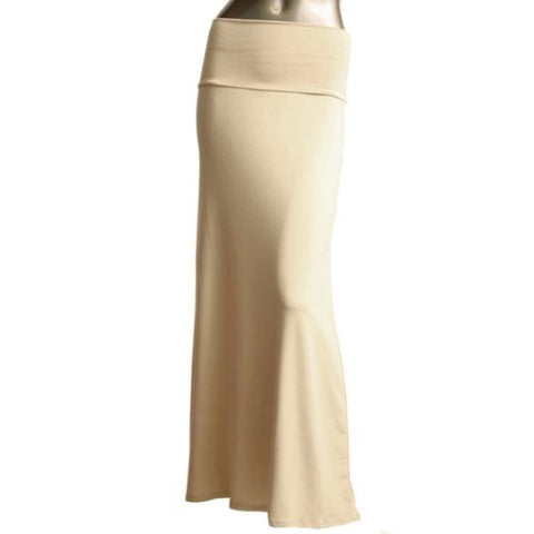 Azules Women's Rayon Span Maxi Skirt (Light Khaki / X-Large)