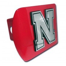 Nebraska N Metal Hitch Cover, Red