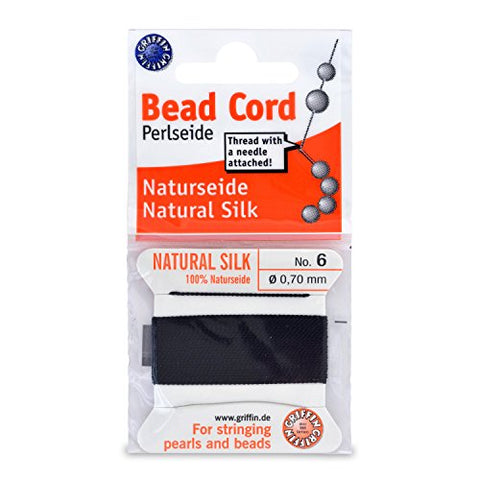 Silk Thread, Size 06 (.70 mm, .028 in) - Black, with needle, 2 m (6.5 ft)