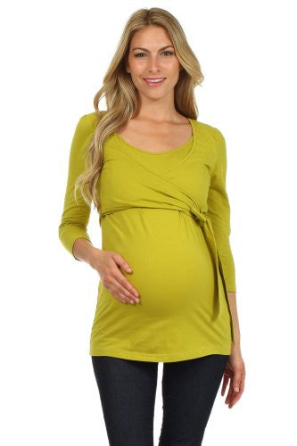 Wrap and Tie ¾ Sleeves Nursing-Light Yellow-Large