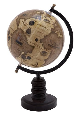 Metal Wood Globe 14"H, 9"W