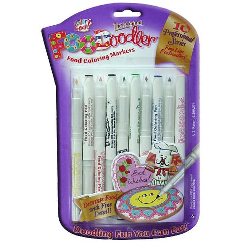 FooDoodler Fineline Marker Set, 10 Color Set,Fine Tip / Red, Green, Blue, Purple, Yellow, Orange, Brown, Pink, Black x 2