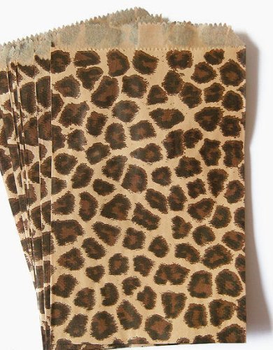 100pcs Leopard Print Paper Gift Bags, 6''W x 9''H