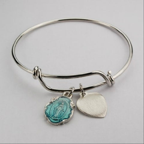 Adult Miraculous Blue Enameled Pewter Faith Bangle - 2 3/4" Diameter