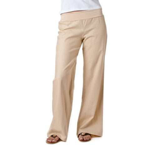 FOLD-OVER LINEN PANTS, Taupe, Small