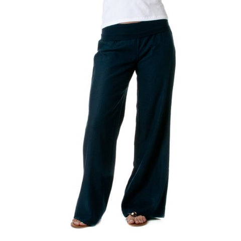 FOLD-OVER LINEN PANTS, Navy, Large