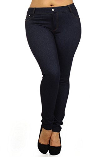 Yelete Plus Size High Waist Basic 5-Pocket Skinny Jeans - Navy XL