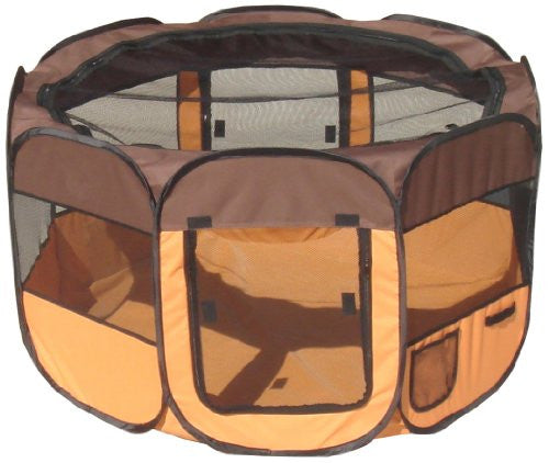 All-Terrain Lightweight Easy Folding Wire-Framed Collapsible Travel Dog Playpen - Brown/Orange, Medium