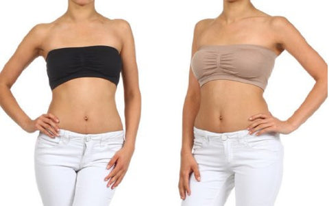 Yelete Strapless Bandeau Bra/Top with Removable Pads - Black & Chocolate Cream, Pack of 2