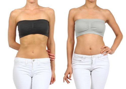 Yelete Strapless Bandeau Bra/Top with Removable Pads - Charcoal & Grey, Pack of 2