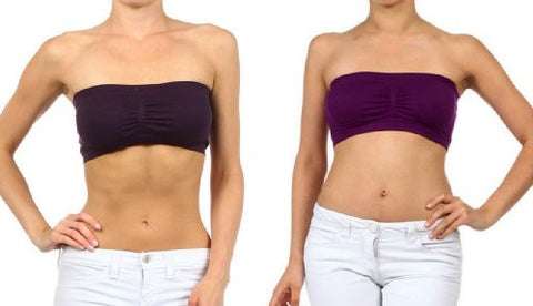Yelete Strapless Bandeau Bra/Top with Removable Pads - Purple & Dark Purple, Pack of 2